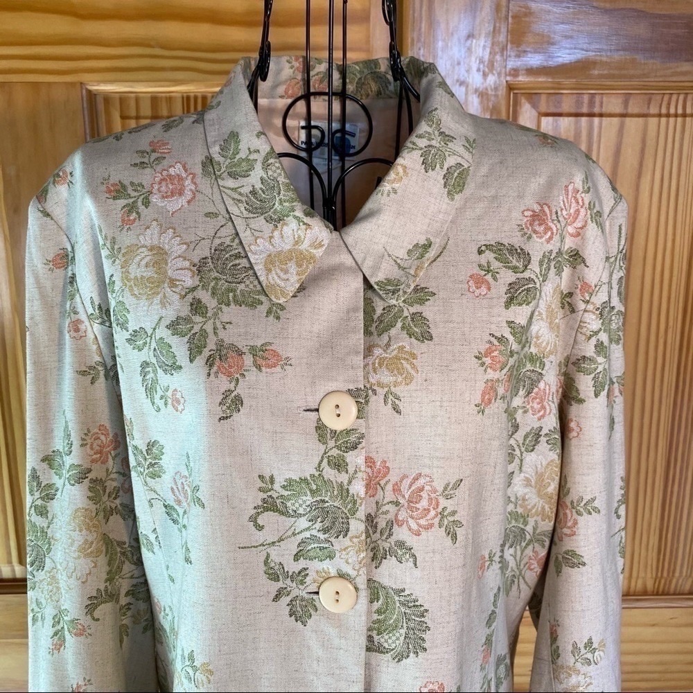 Vintage Paul Harris Lined Floral Linen Rayon Blazer Size Large - Picture 2 of 15